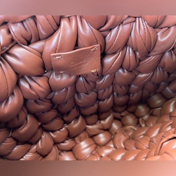 New Chloe Small Wooden C Crochet Sepia Brown Leather Hobo Bag - Picture 7 of 14